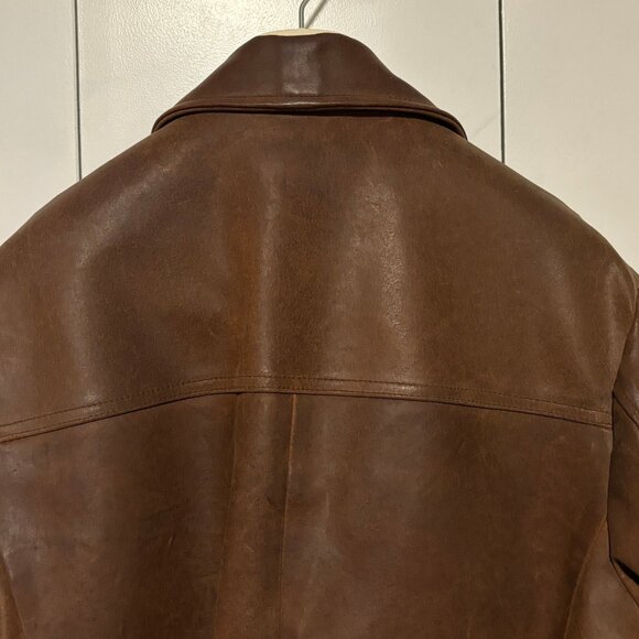 $1200 Sisley Brown Leather Button Closure Jacket - S/M (Aero, Fine Creek) - Picture 9 of 13